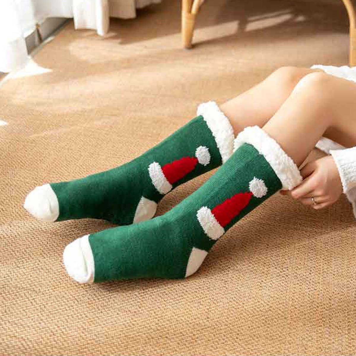 SANTA HAT FUZZY INDOOR SLIPPER SHOES