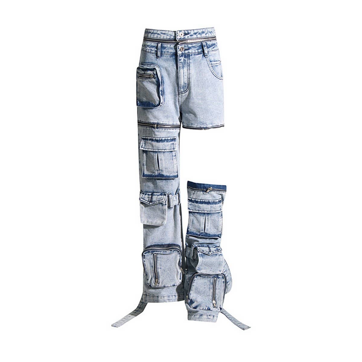 FASHION TRENDY ZIPPER SPLICING MULTI POCKET JEANS_CWJP0195