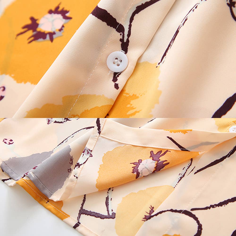 Floral vintage print loose long-sleeved shirt