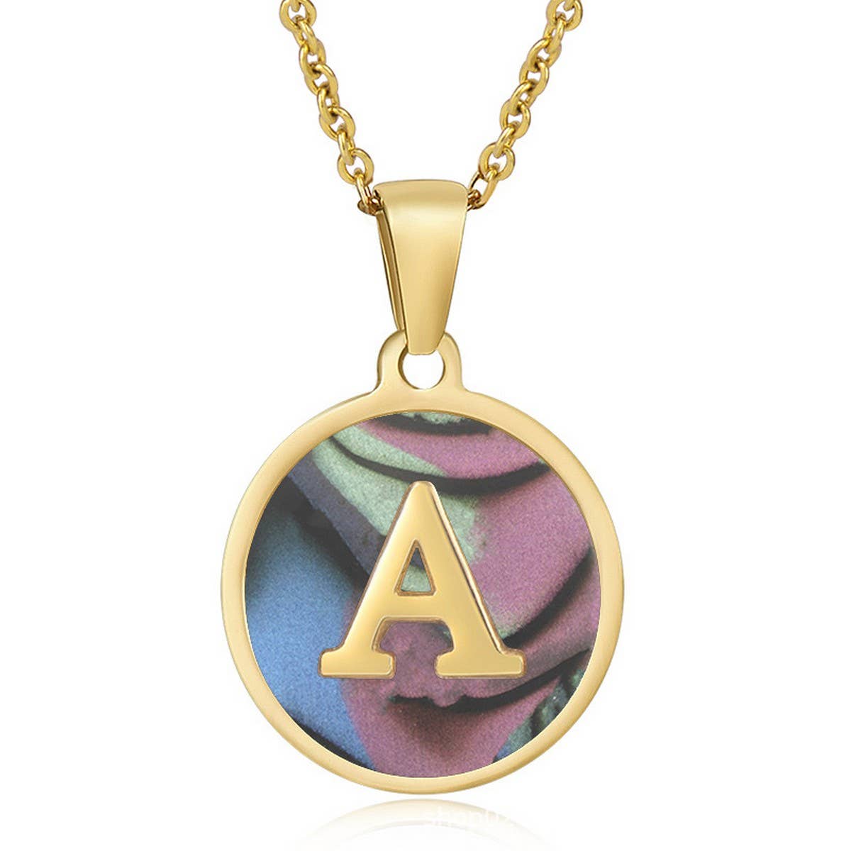 CIRCULAR SHELL ENGLISH LETTER PENDANT NECKLACE