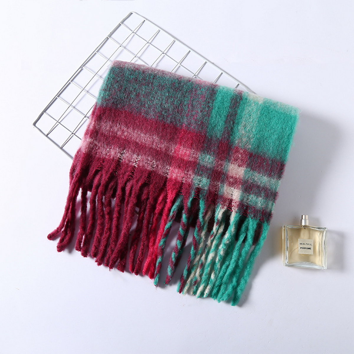 Faux Cashmere Plaid Scarf ? Thick Fringed Wrap