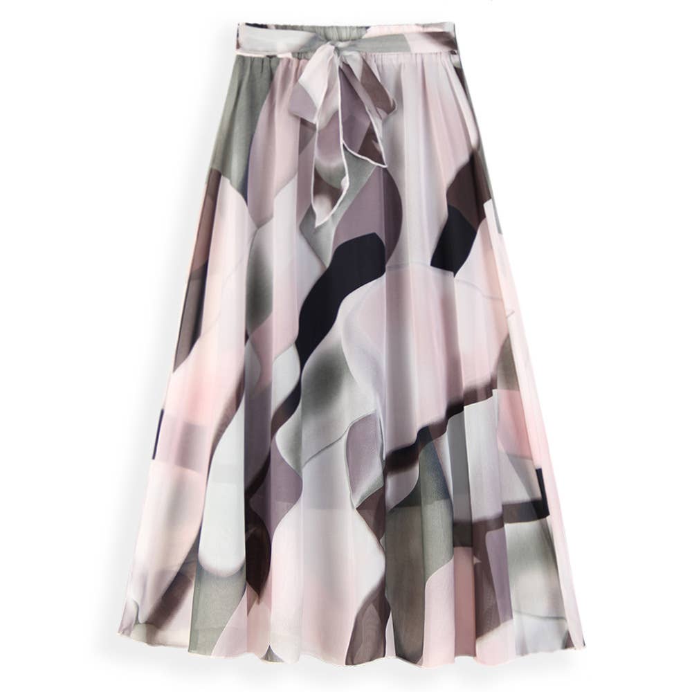 Floral large swing A-line chiffon long skirt