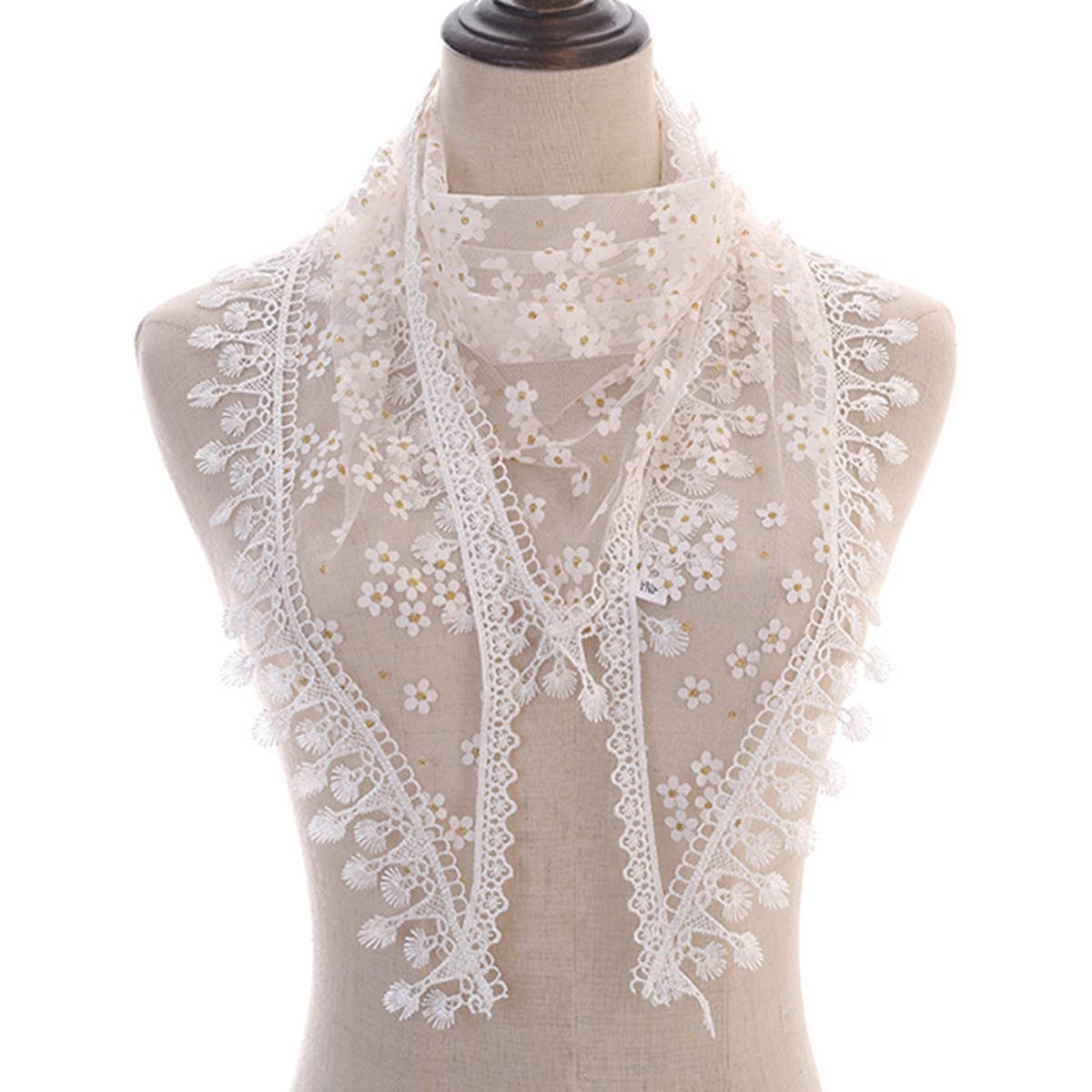 SOLID COLOR TASSEL FLOWER TRIANGLE LACE VEIL_CWMM1987