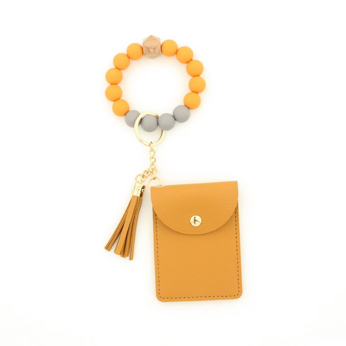 Solid PU Card Wallet with Tassel & Bead Strap_CWAB4967