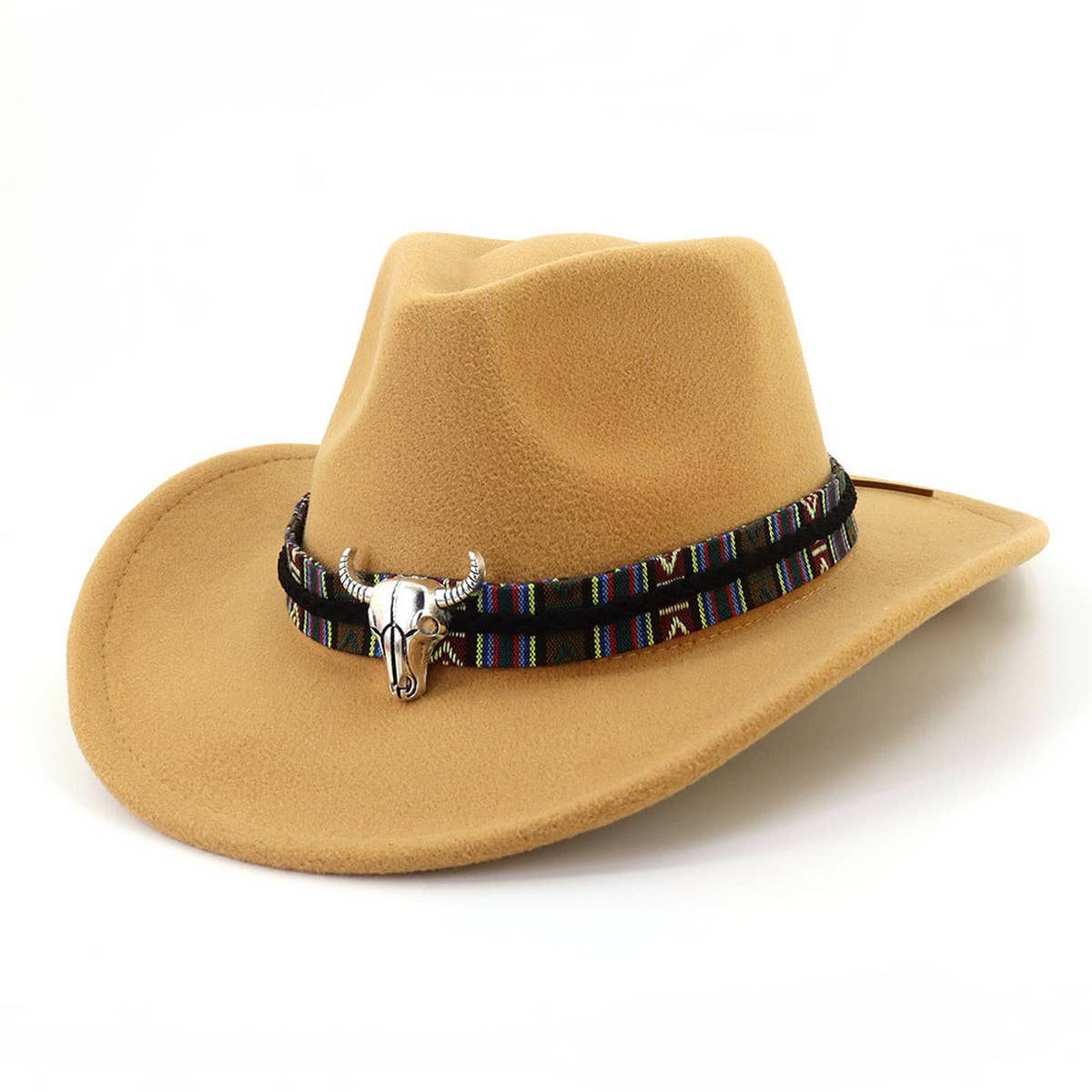 Bull Head Decor Wide Brim Western Cowboy Hat_CWAH1769