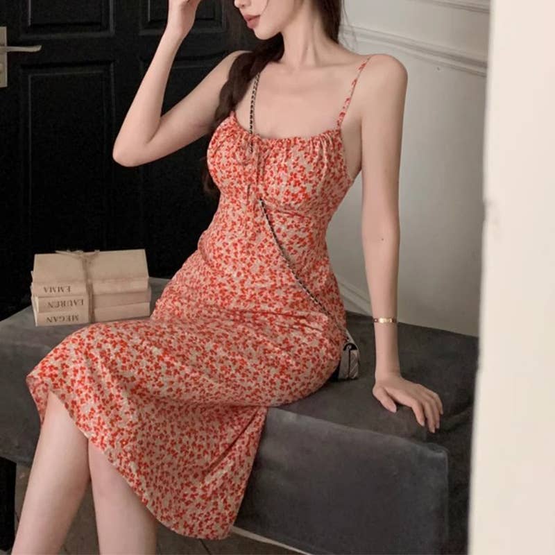 Floral halter spring print sleeveless dress