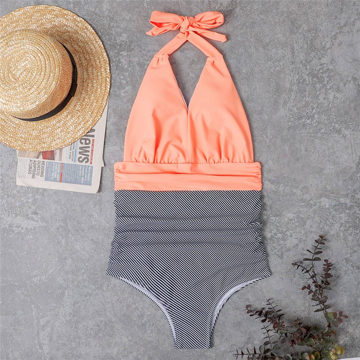 WOMEN'S HALTER BACKLESS ONE-PIECE SWIMSUIT