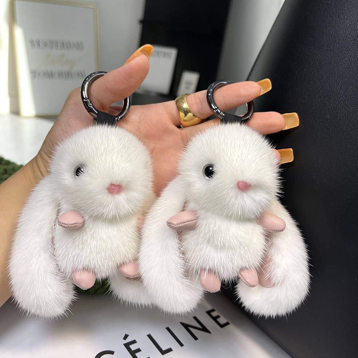 MINK FUR RABBIT BAG ORNAMENT HIGH-END KEYCHAIN