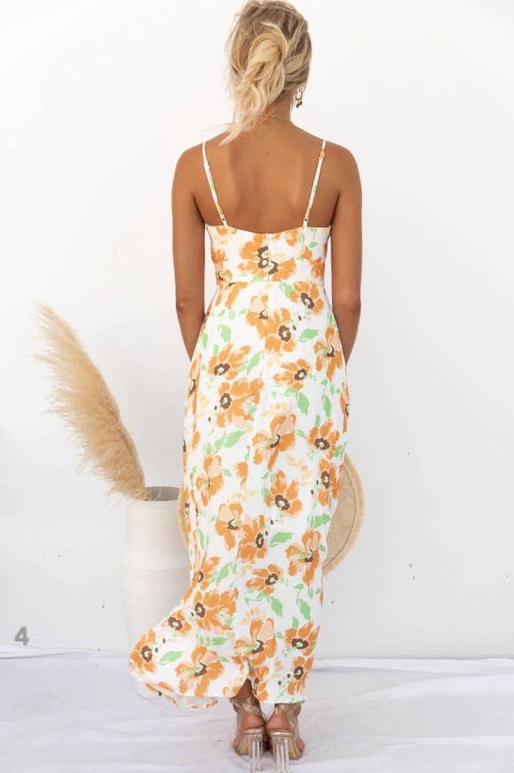 Floral print elegant slit long halter dress