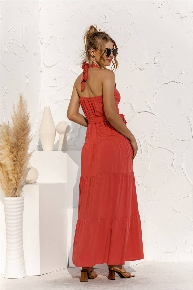 CWDMD4828_SUMMER HALTER NECK STRAPPY BACKLESS DRESS