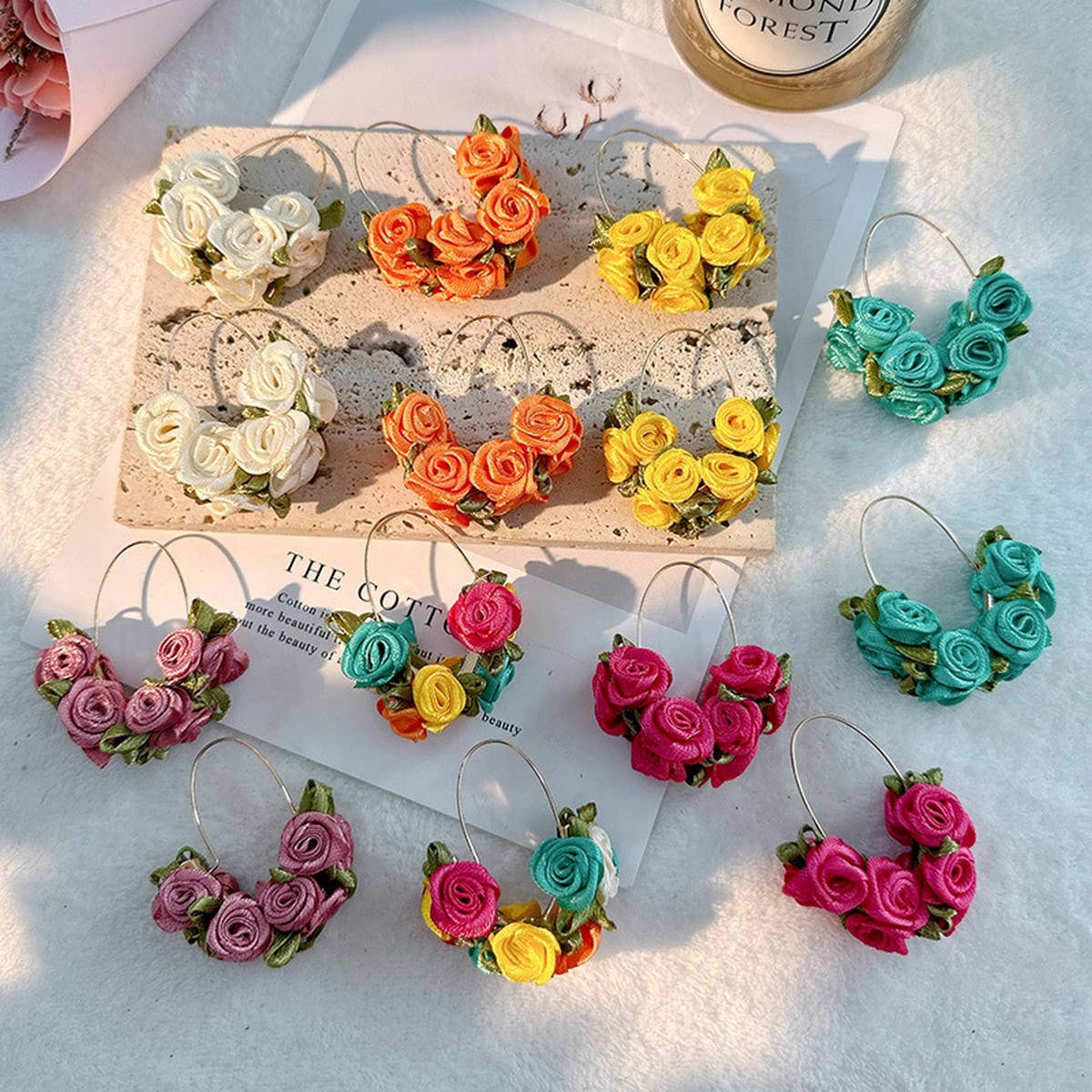 Handmade Fabric Rose V-Shape Ear Cuffs