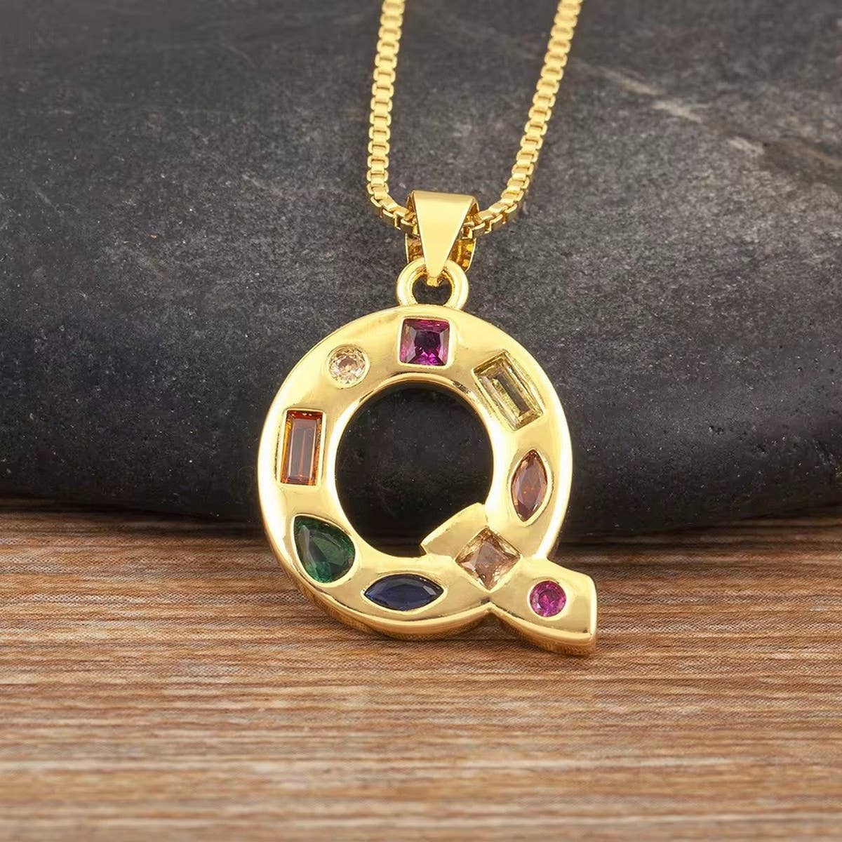 26 Letters Copper Zirconia Pendant Necklace_CWMM5873