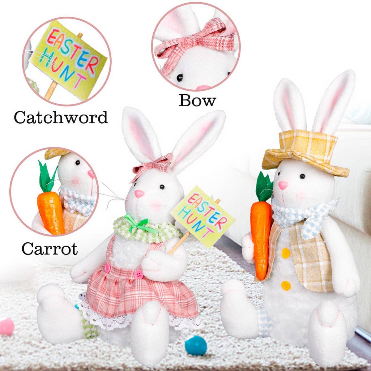 EASTER LIGHTED BUNNY DOLL BUNNY ORNAMENTS