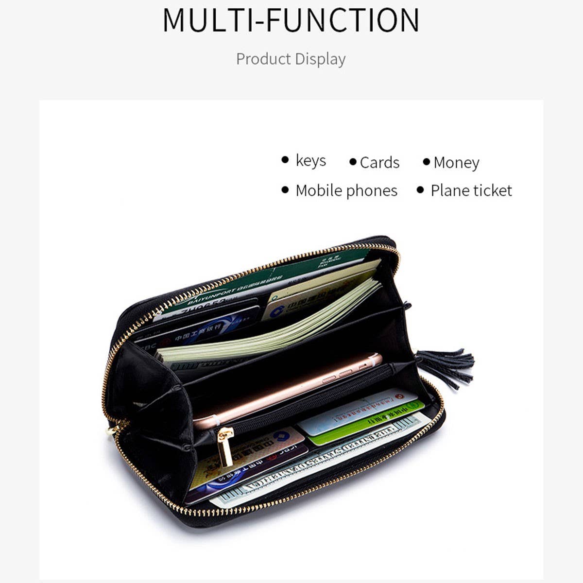 ZIPPER TASSEL ANTI-THEFT BRUSH LEATHER WALLET_CWAB3731