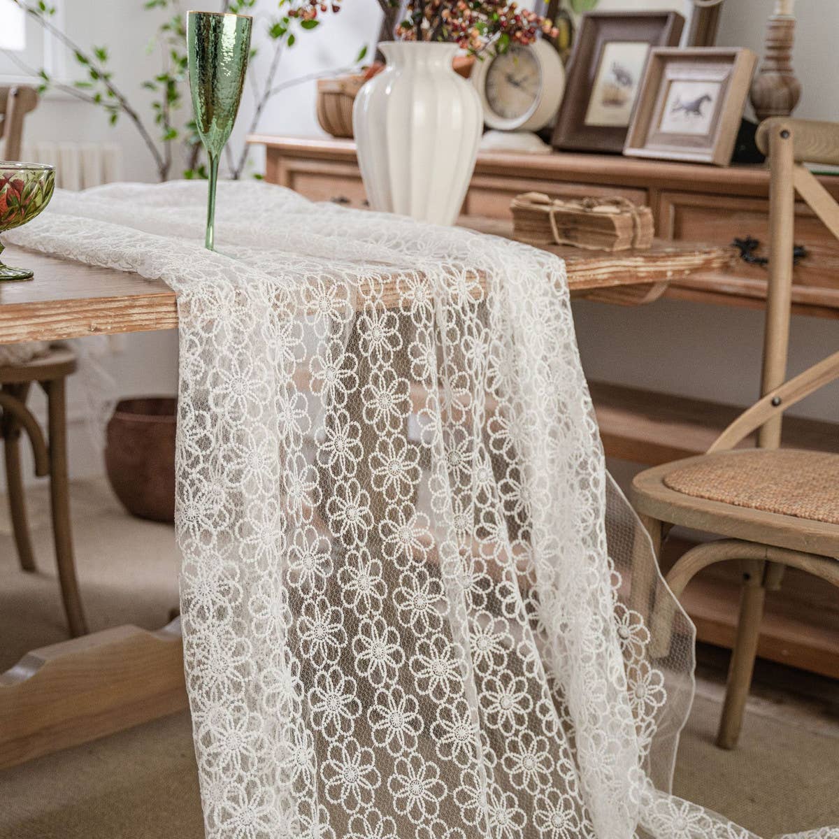 HOME FLOWER EMBROIDERED LACE TABLECLOTH