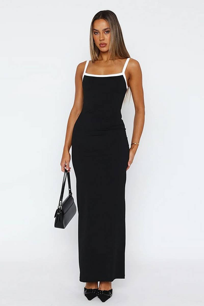 CWDMD5072_COLORBLOCK KNIT BACKLESS BODYCON MAXI DRESS