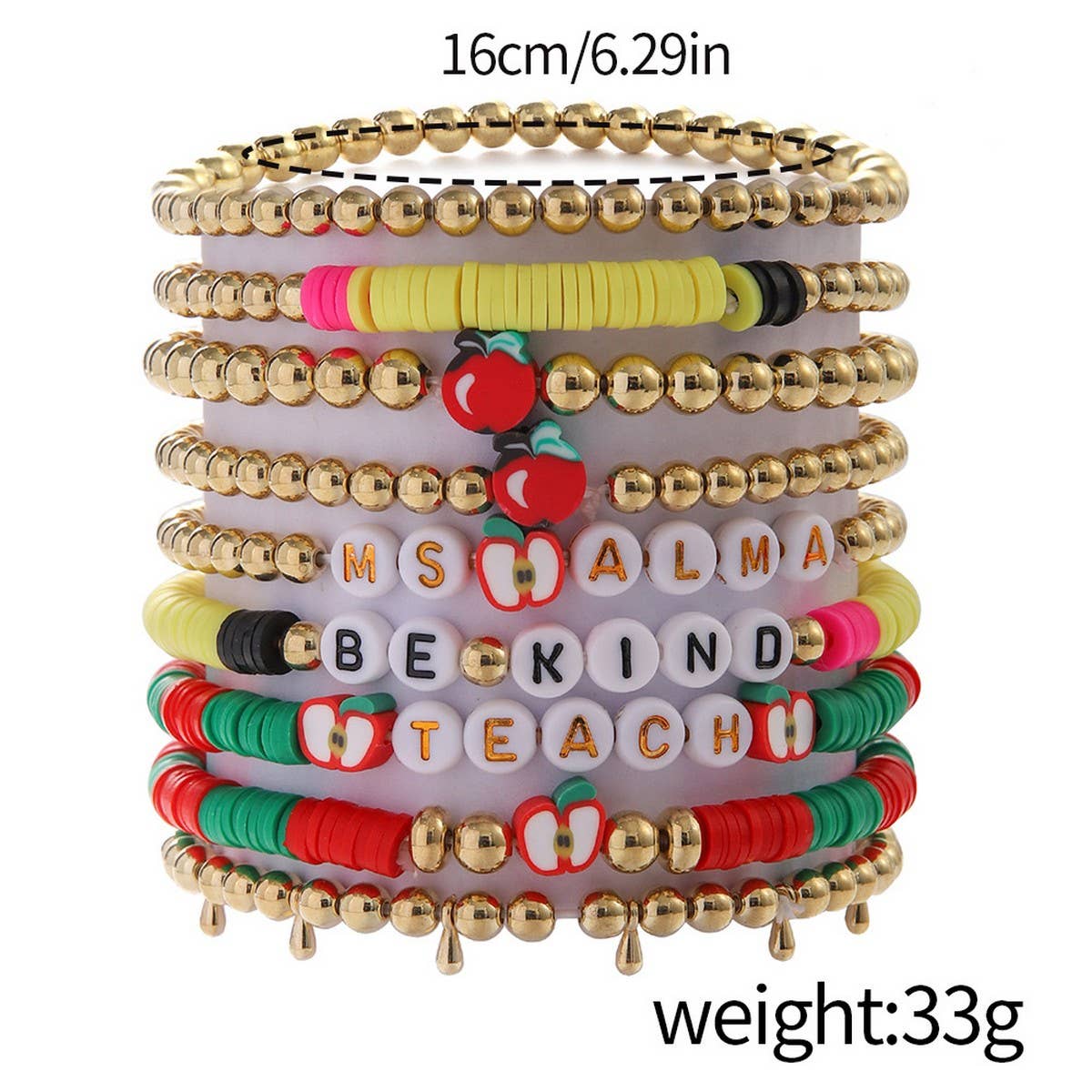 LOVE APPLE LETTER SOFT CLAY ELASTIC BRACELET SET