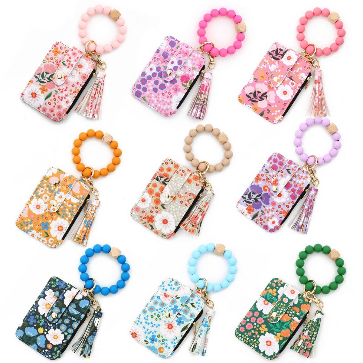 Printed Leather Card Holder with Beaded Bracelet_CWAB4932