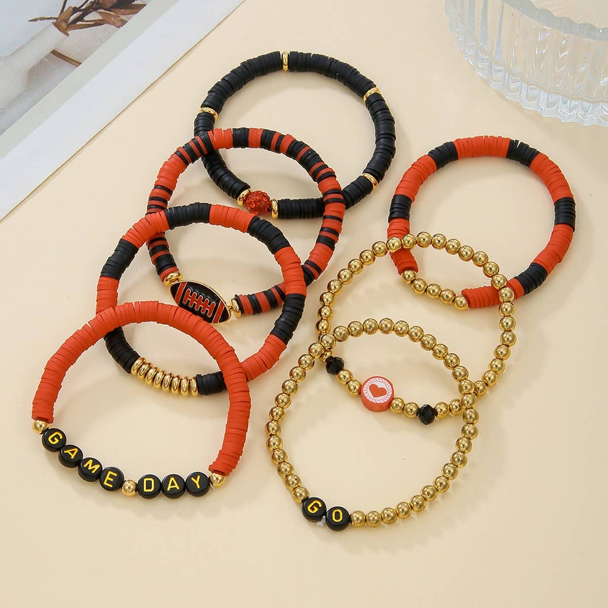 FOOTBALL HANDMADE SOFT CLAY LETTER BRACELET SET