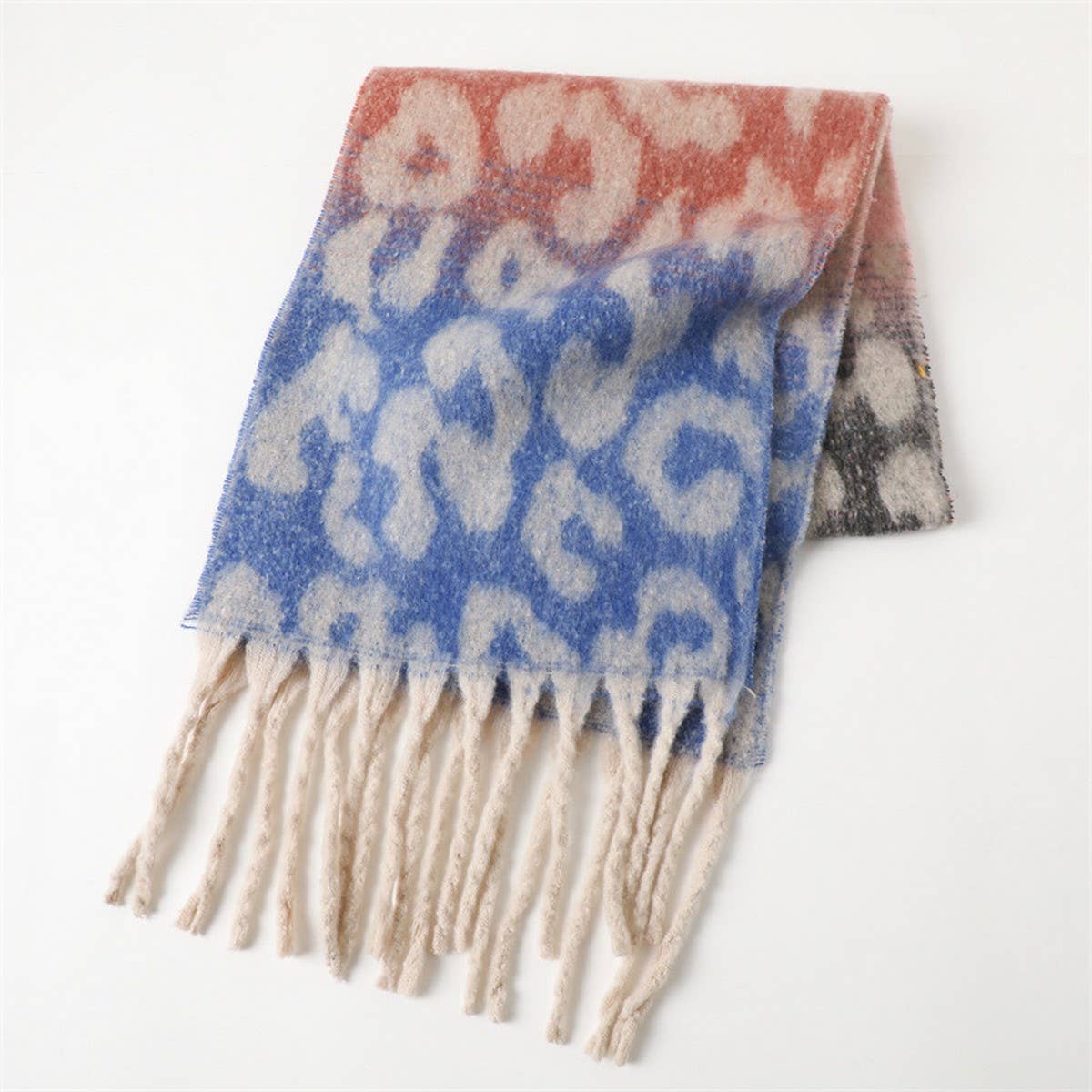 Colorful Leopard Gradient Scarf with Tassels