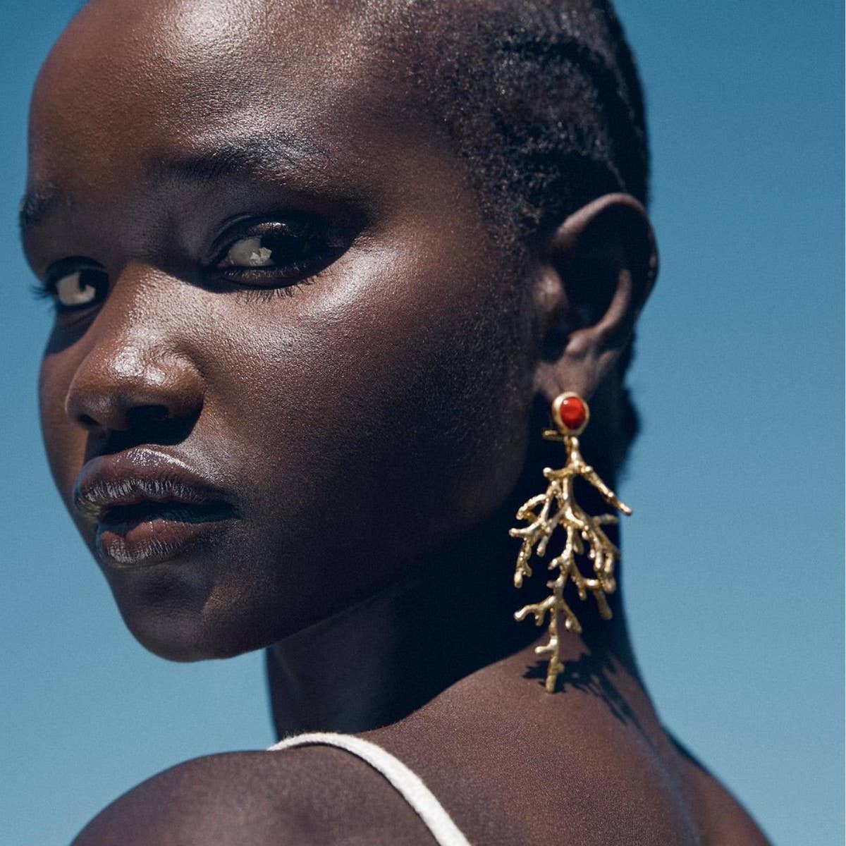 Fashionable Golden Coral Long Earrings