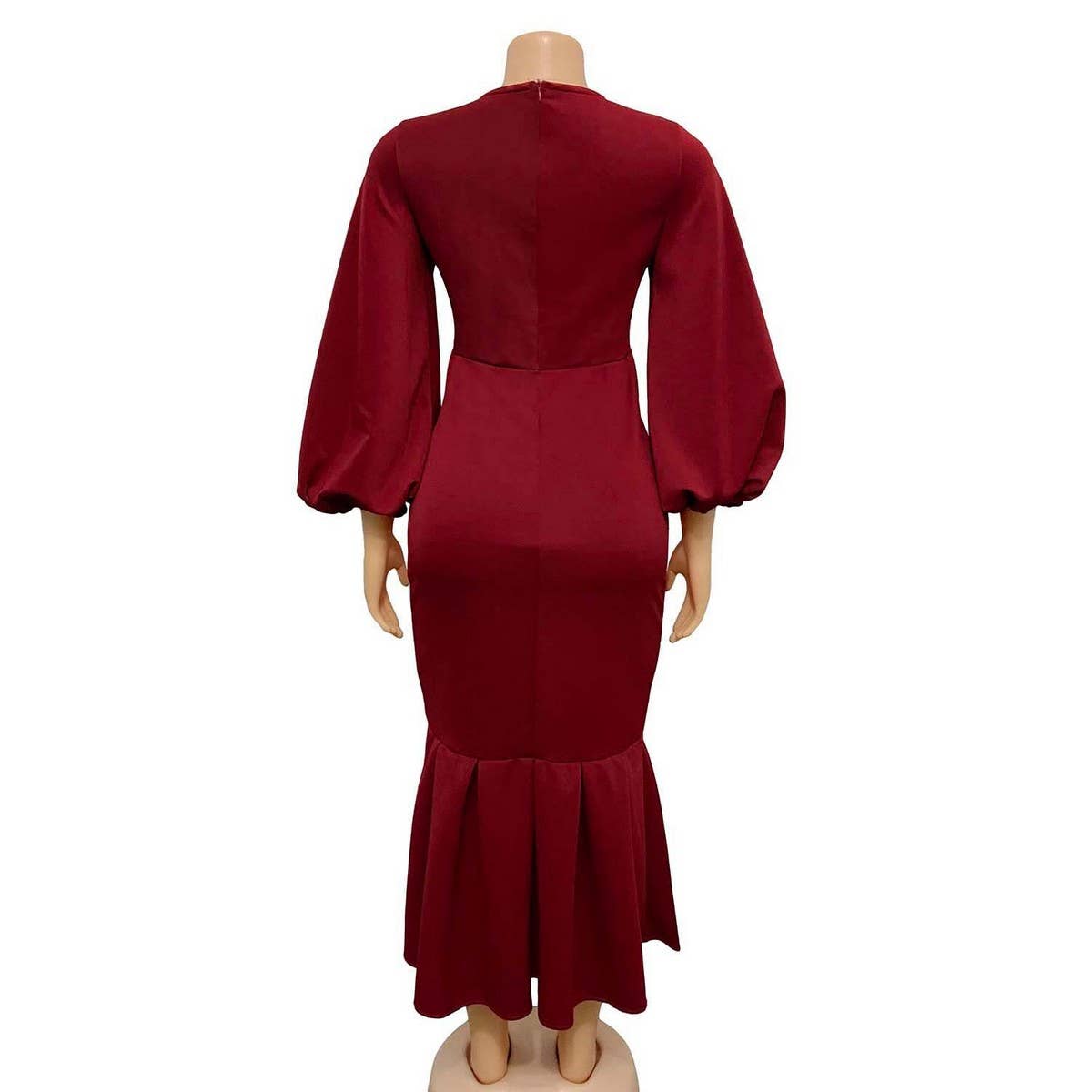 FASHION PLUS SIZE VNECK LONG SLEEVE FISHTAIL DRESS_CWDMD3671
