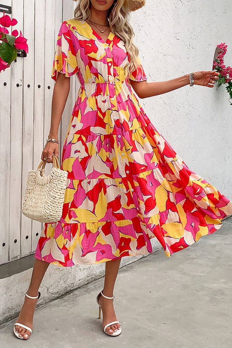 CWDMD4485_NEW SUMMER CARDIGAN PRINTED MIDI DRESS