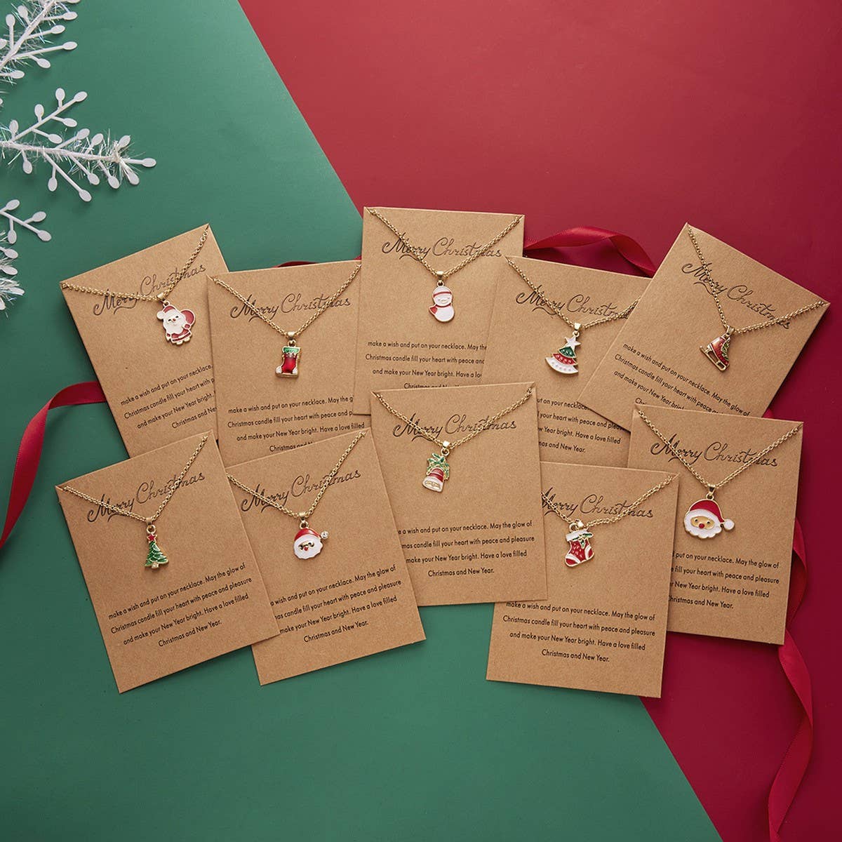 CWAJE2559_CHRISTMAS OIL PAPER CARD NECKLACE