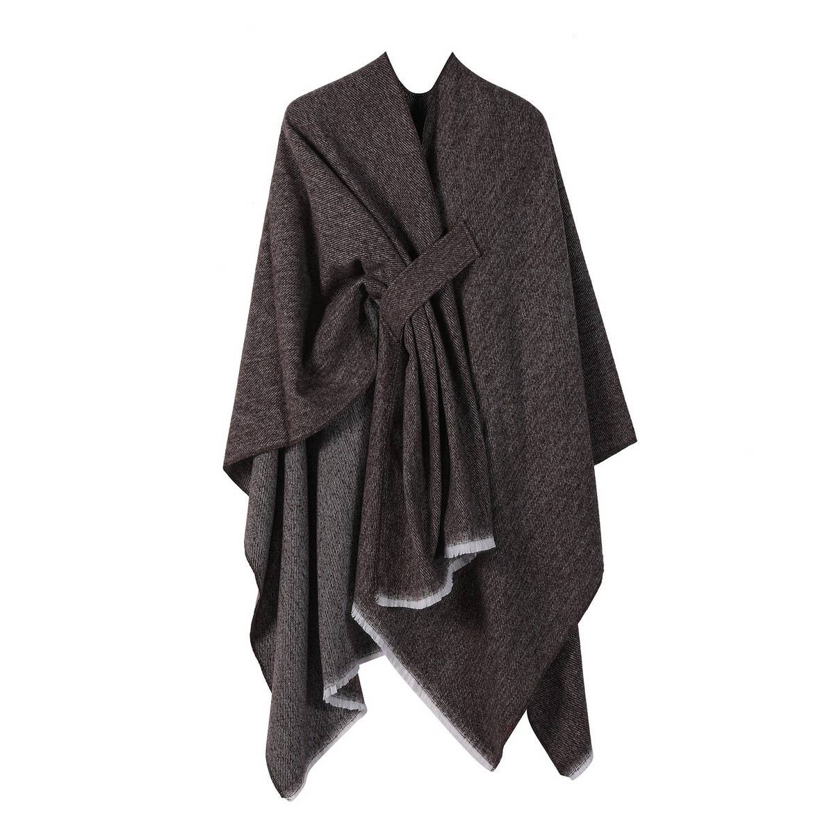 SHAWL KNITTED SOLID COLOR OBLIQUE STRAP CAPE