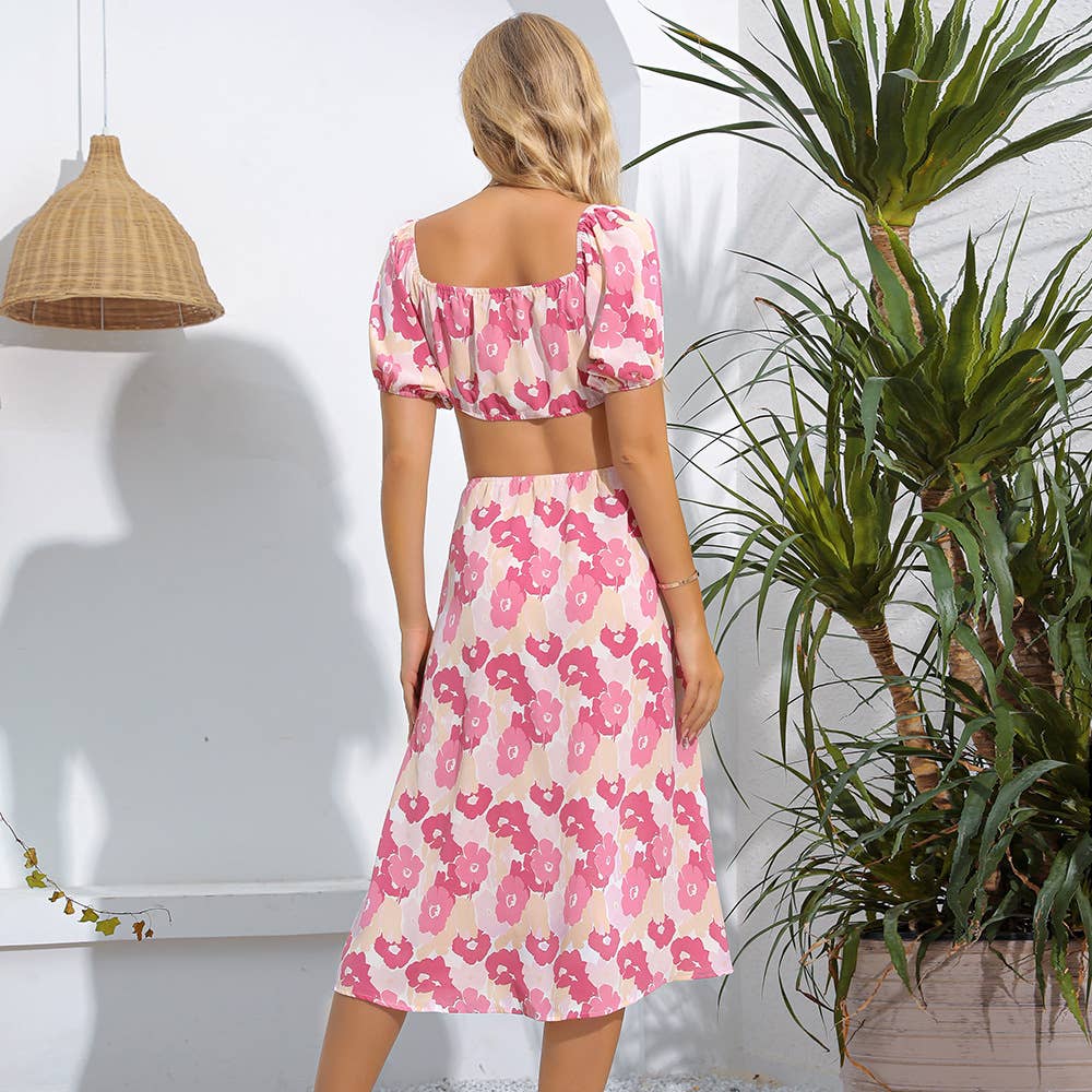 Floral Off Shoulder Cutout Bodycon Mini Dress