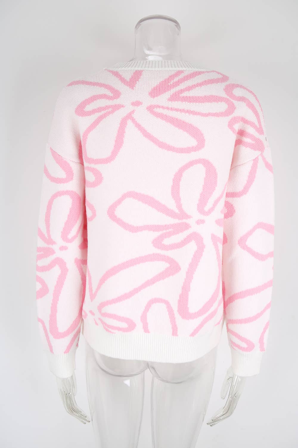 Flower-contrasting color loose knitted sweater
