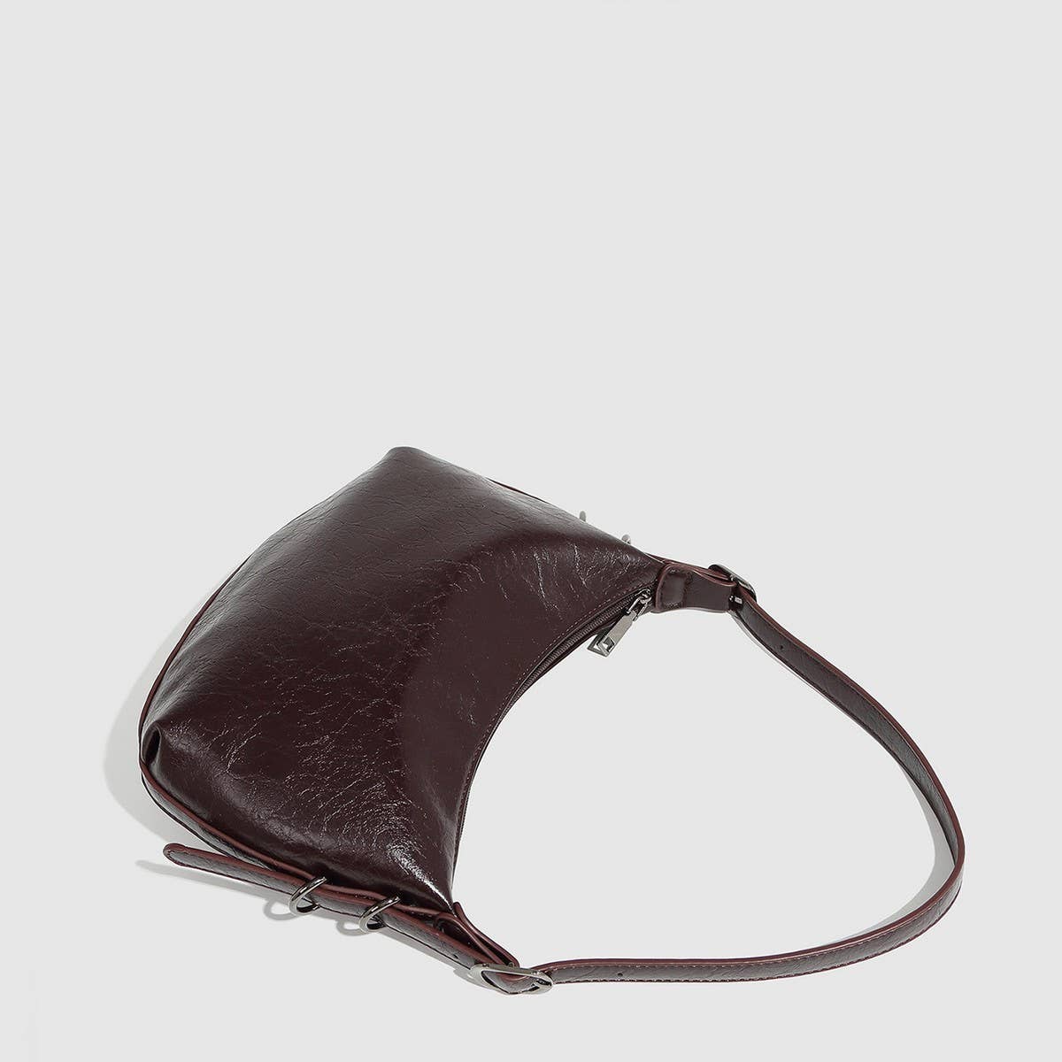 Metallic Soft Leather Biker Shoulder Bag_CWAB5708