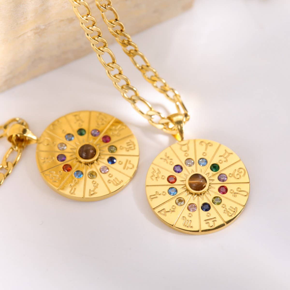 Vintage 12 Constellation Tarot Pendant Necklace