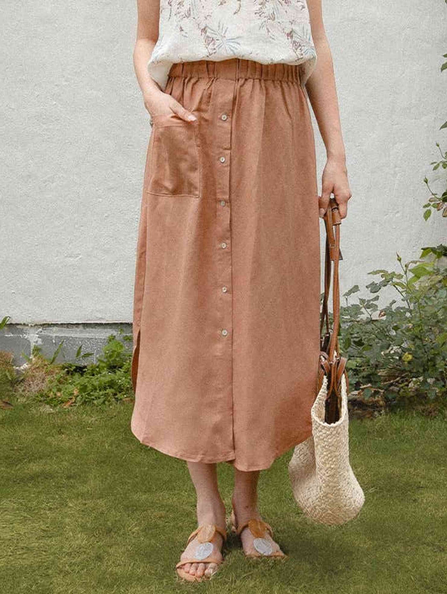 COTTON LINEN BREATHABLE CASUAL SKIRT_CWBLS0194
