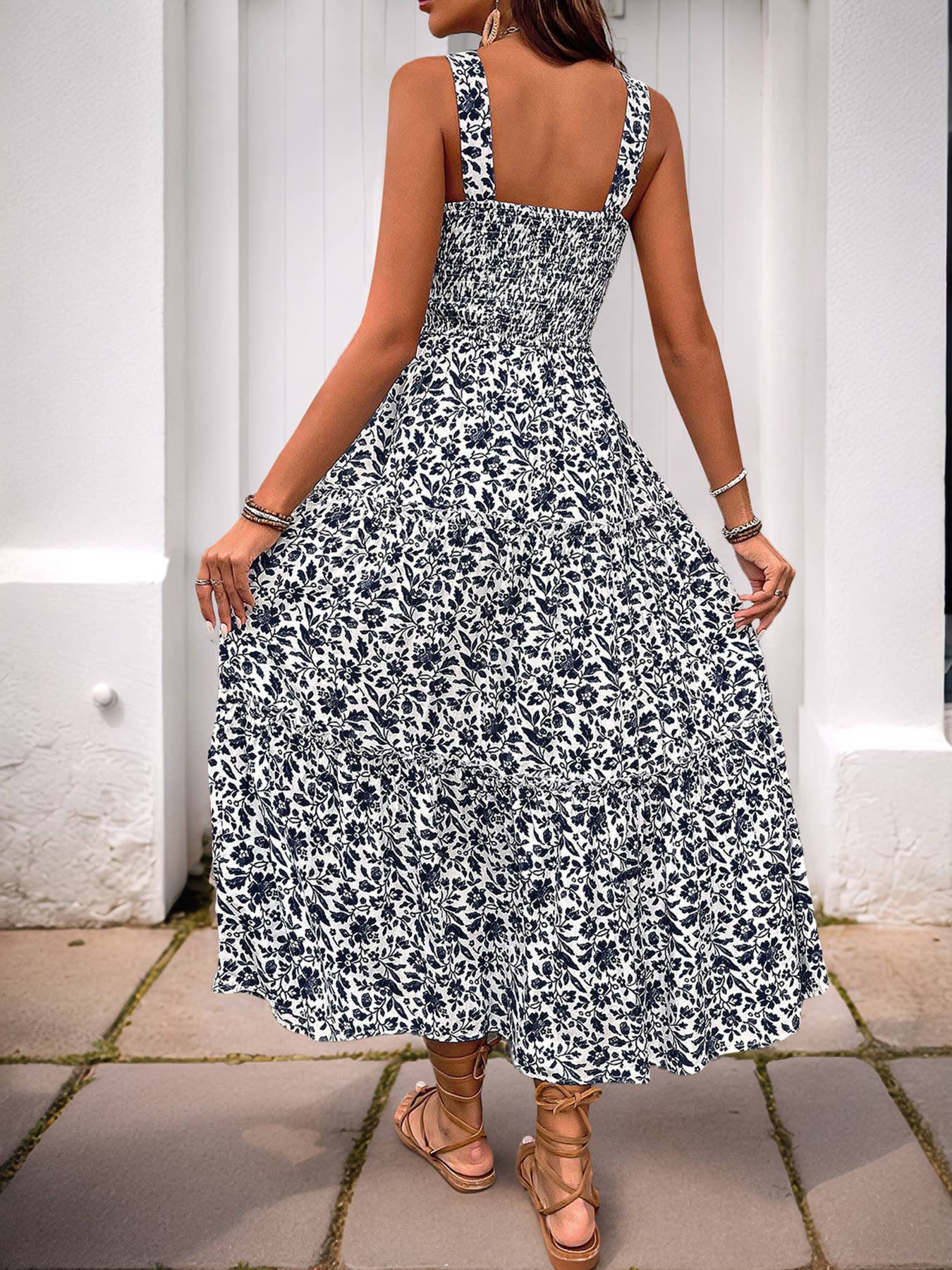 Floral sleeveless sundress sweet country style