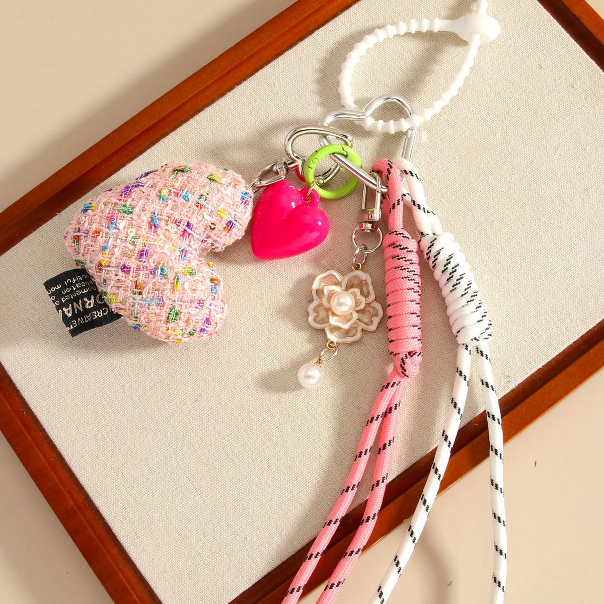 Heart Bow Fabric Charm ? Braided Bag Accessory