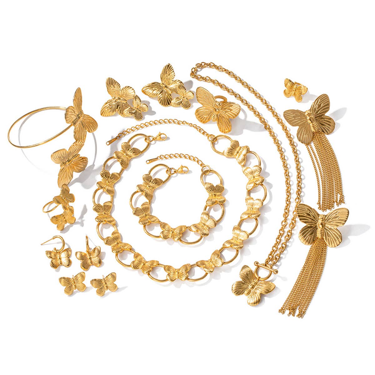 VINTAGE BUTTERFLY NECKLACE EARRINGS RING SET
