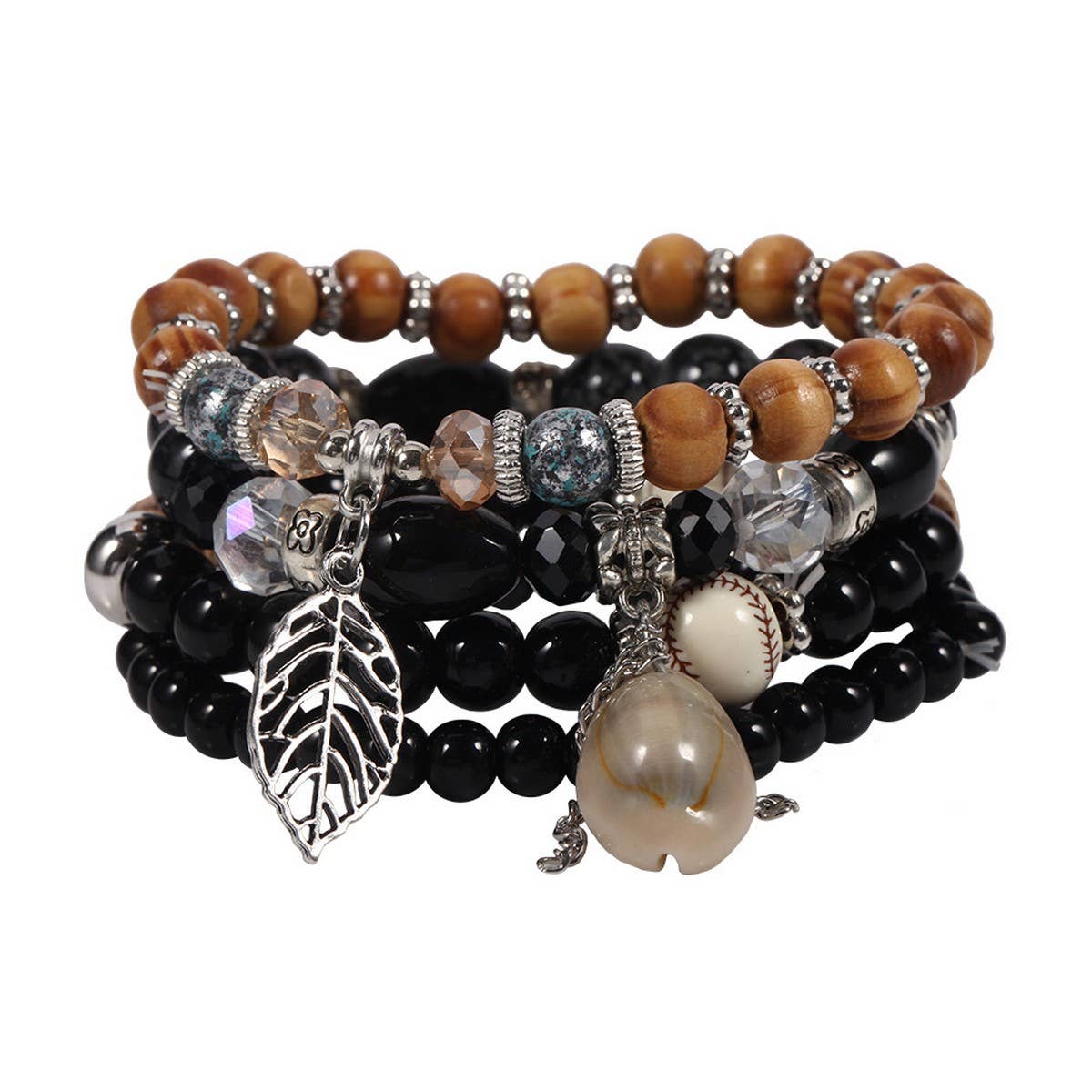 CWMM10457_SANYA COLORFUL BEADED LEAF SHELL BRACELET
