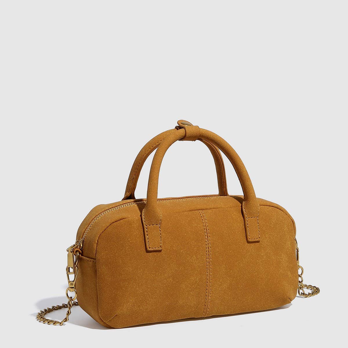 Racing Style Suede Boston Chain Shoulder Bag_CWAB5727