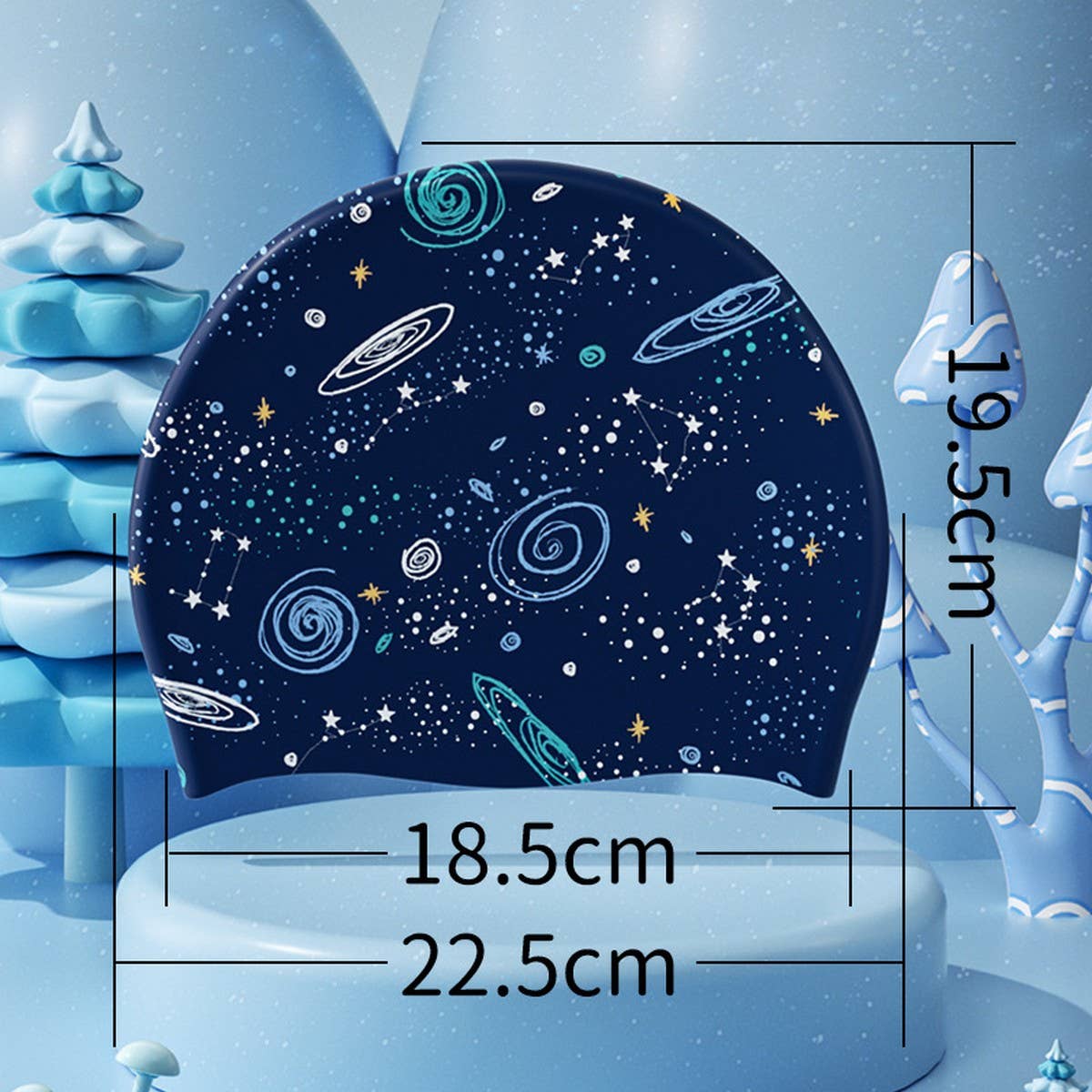 Boys' XL Silicone Swim Cap ?“Galaxy Print Comfy Fit_CWMM6785