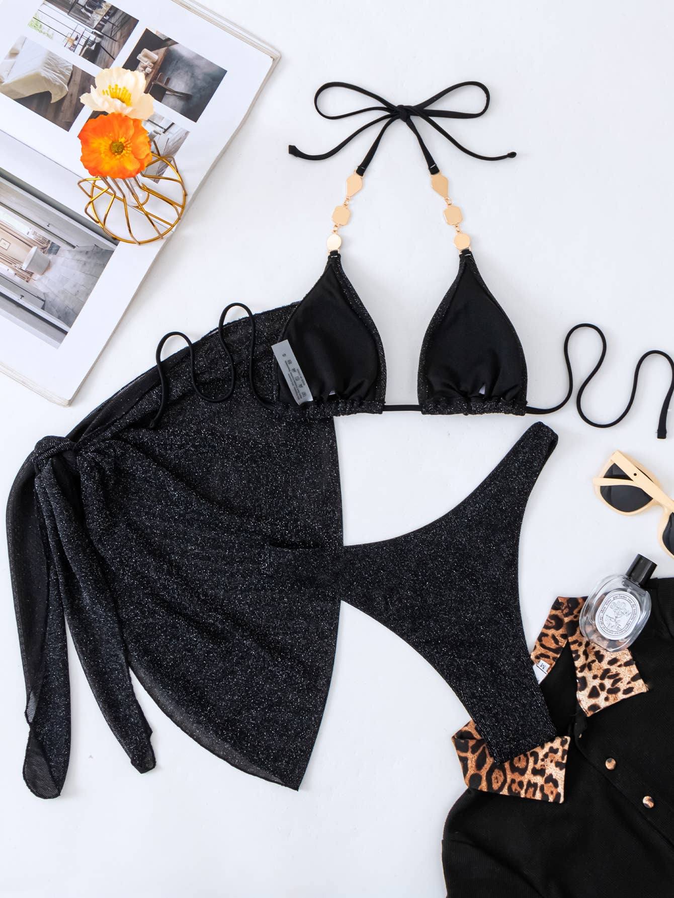 Sexy Sparkling 3-Piece Backless Bikini Beach Set