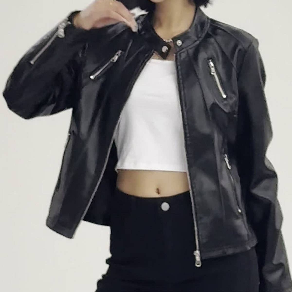 Slim Fit PU Leather Jacket??œFall Fashion for Women_CWMM9008