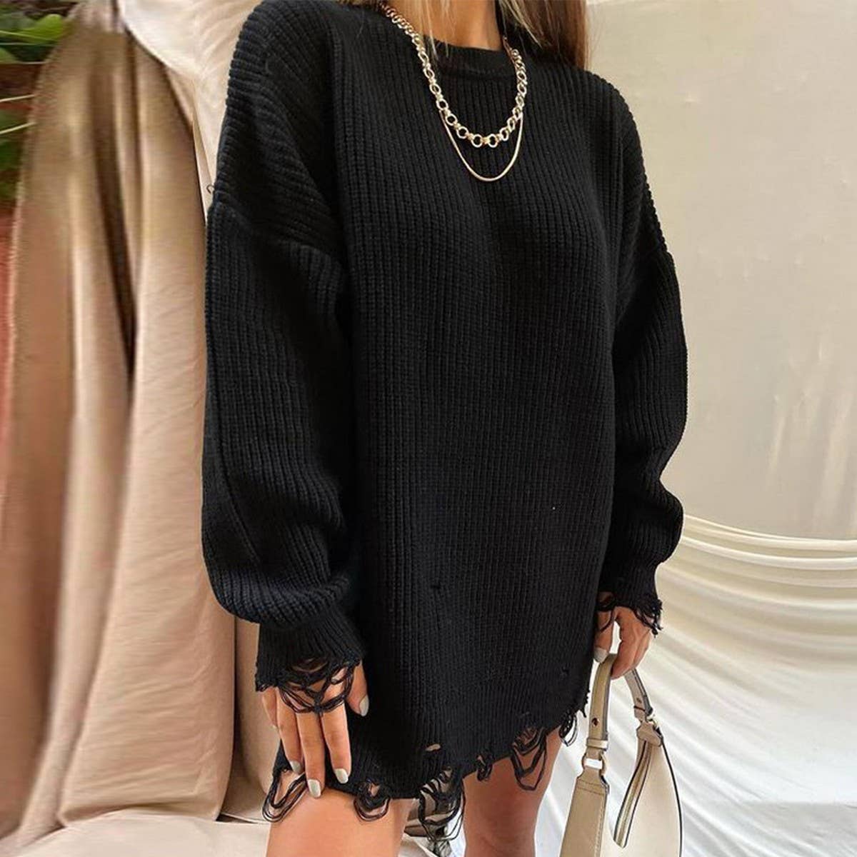 Women's Loose Fit Distressed Knit Sweater