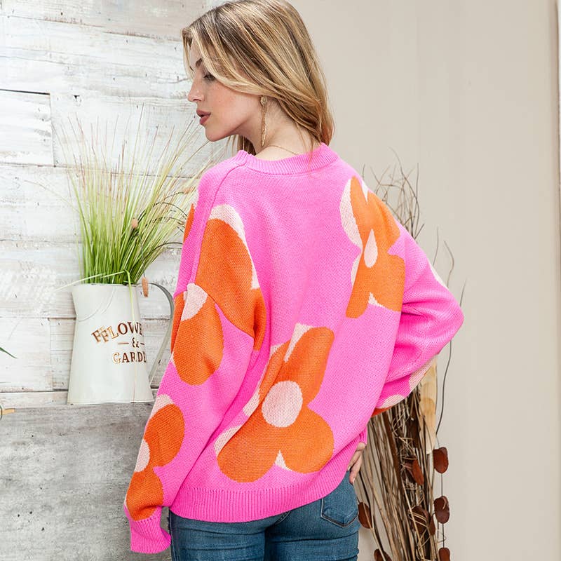FLORAL PRINT PULLOVER CREW-NECK SWEATER