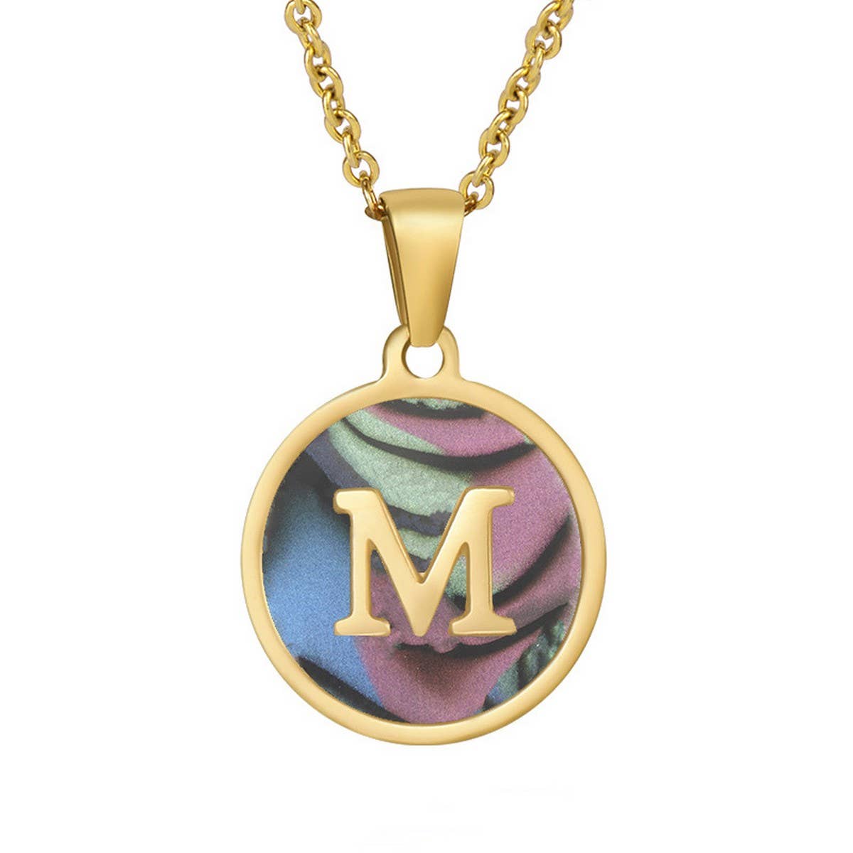 CIRCULAR SHELL ENGLISH LETTER PENDANT NECKLACE