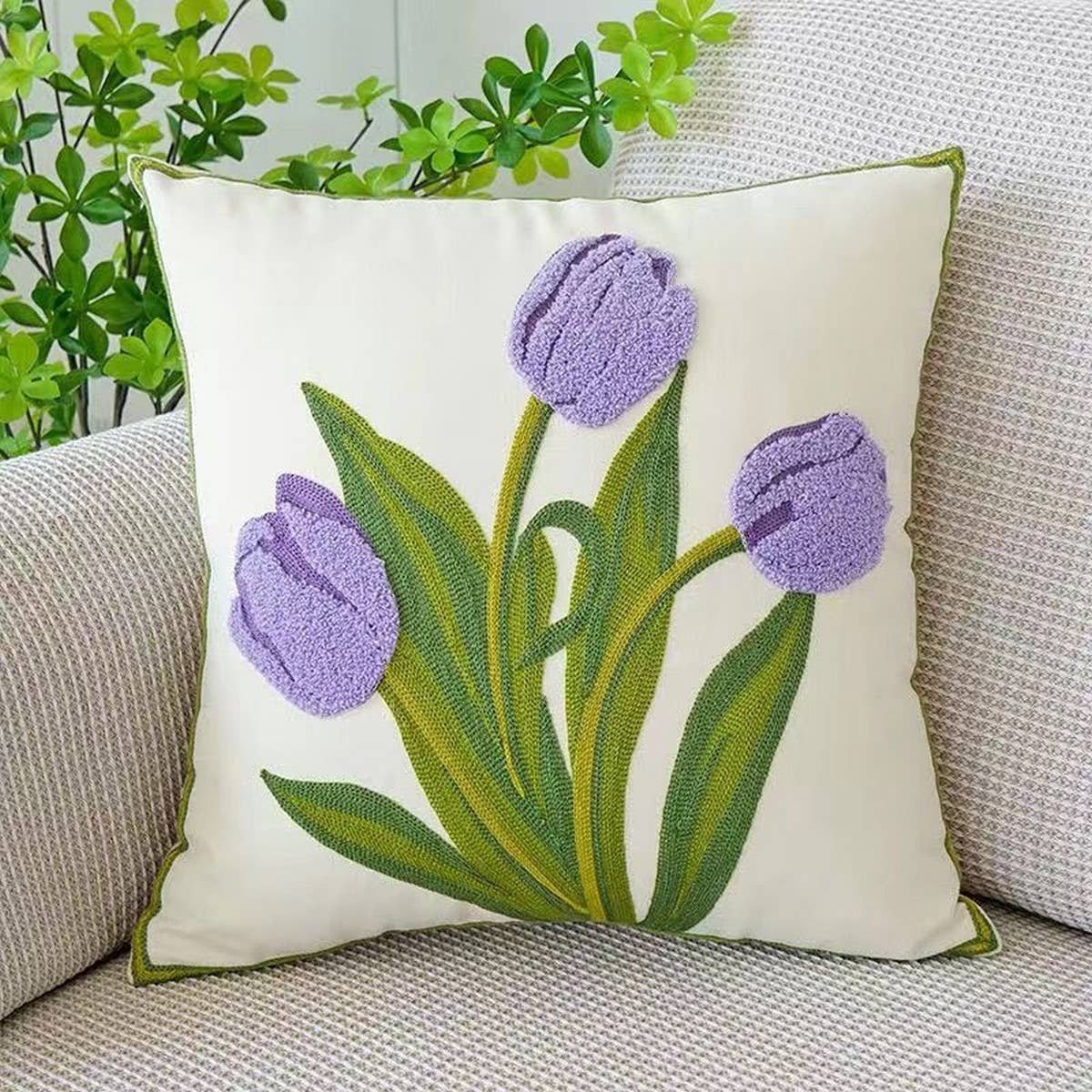 Cotton Cream Pillow Cover Sofa Bed Square Cushion