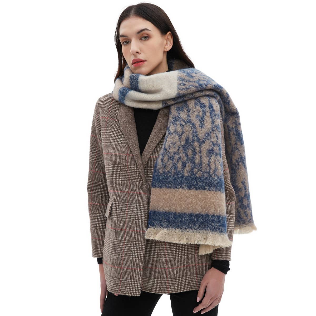 Leopard Jacquard Scarf - Unisex Winter Knit Wrap