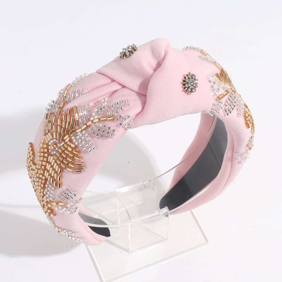 RHINESTONE RICE BEADS KNOTTED WIDE BRIM HEADBAND