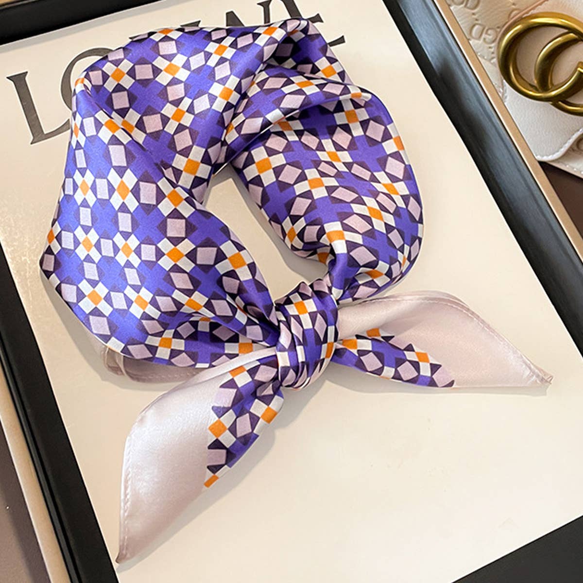Purple Floral Silk Scarf - Elegant Square Scarf_CWASC0626