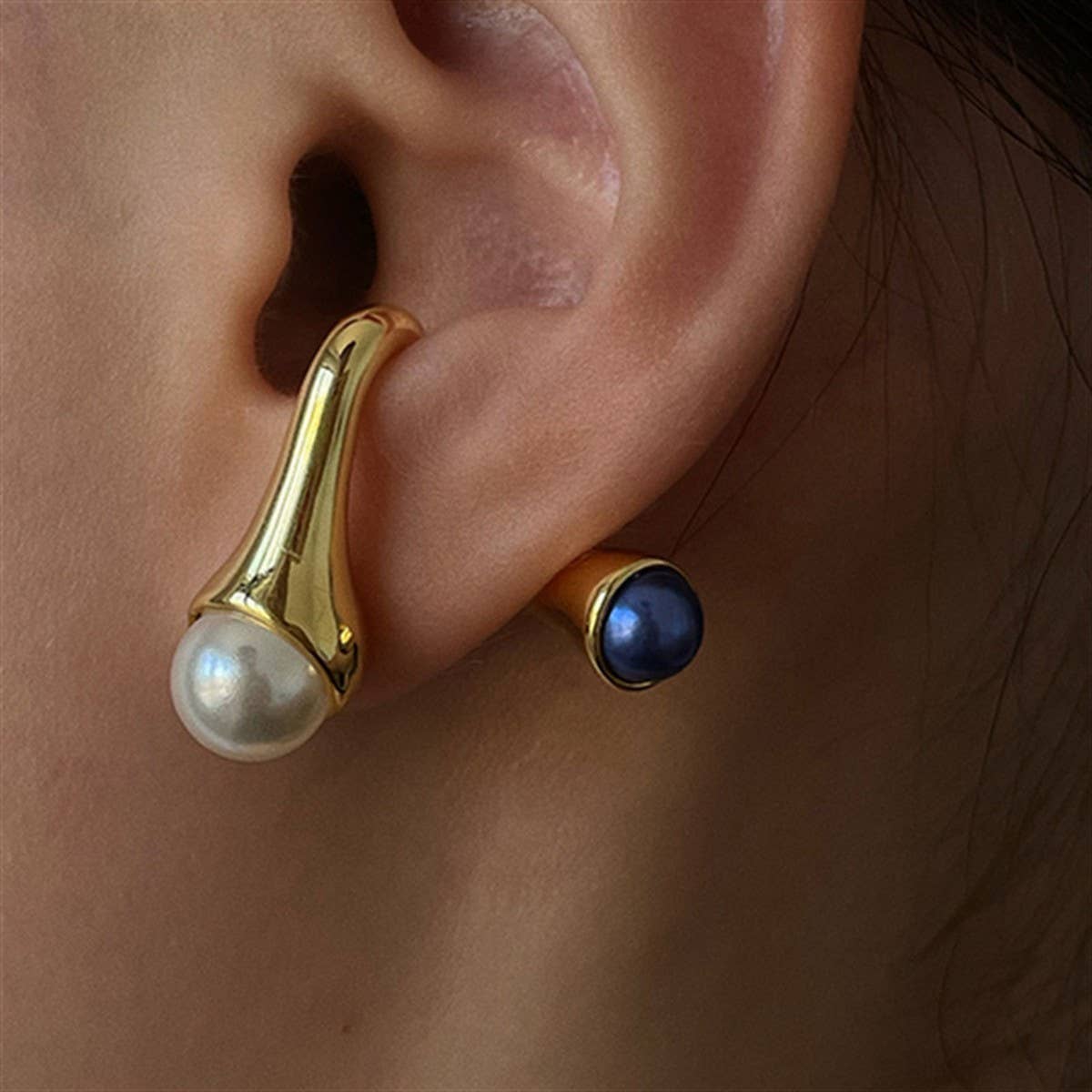 Vintage Layered Natural Stone Pearl Gold Earrings